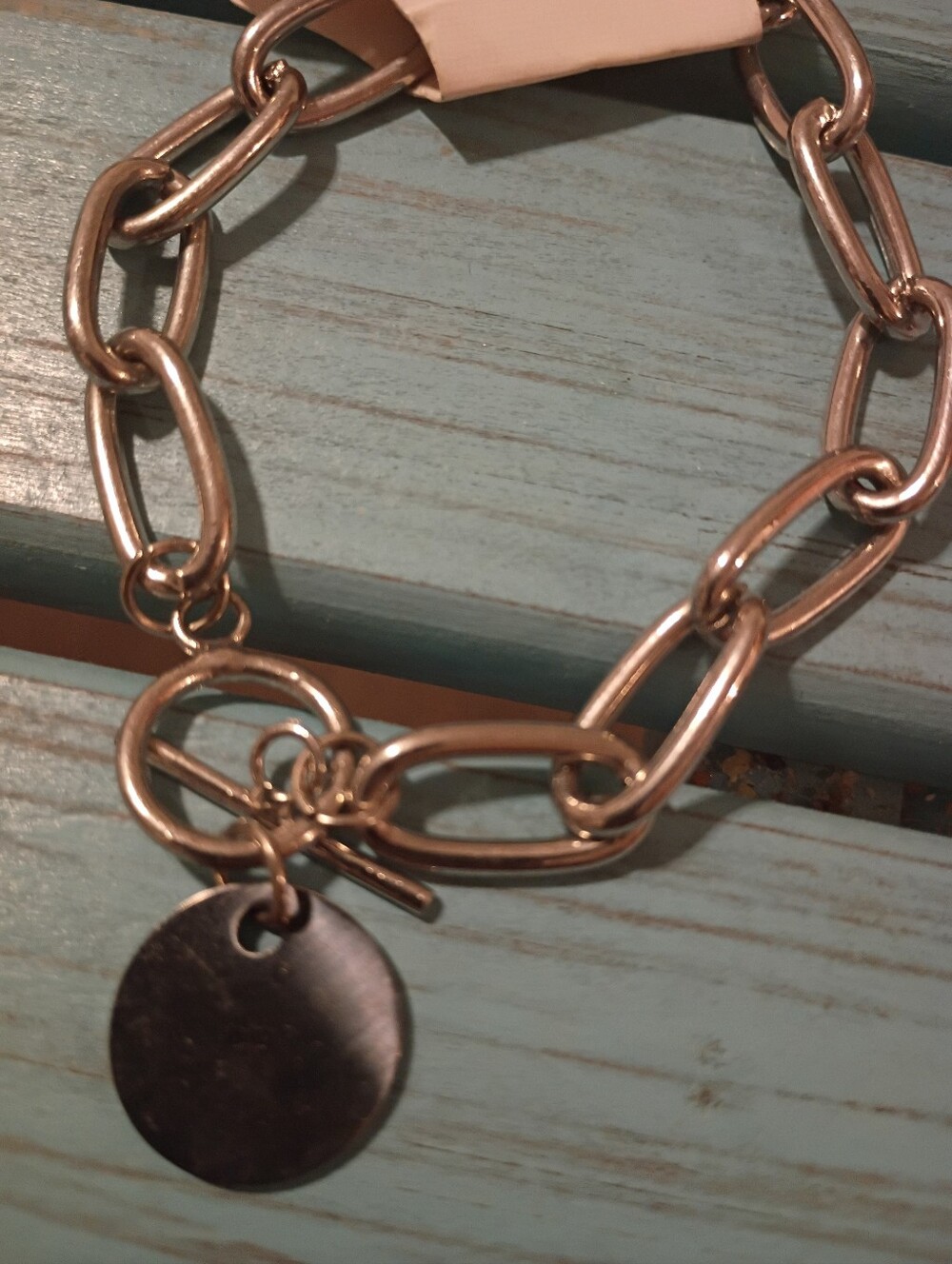 Silver Chain Link Bracelet with Disc Charm